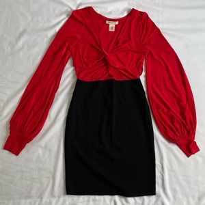 Bell Sleeve Red and Black Pencil Dress